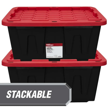 (6 pack/ 4pack) Hyper Tough 27 Gallon Large Storage Bin, 27 Gallon Plastic Storage Container with Snap-On Lid, Black and Red
