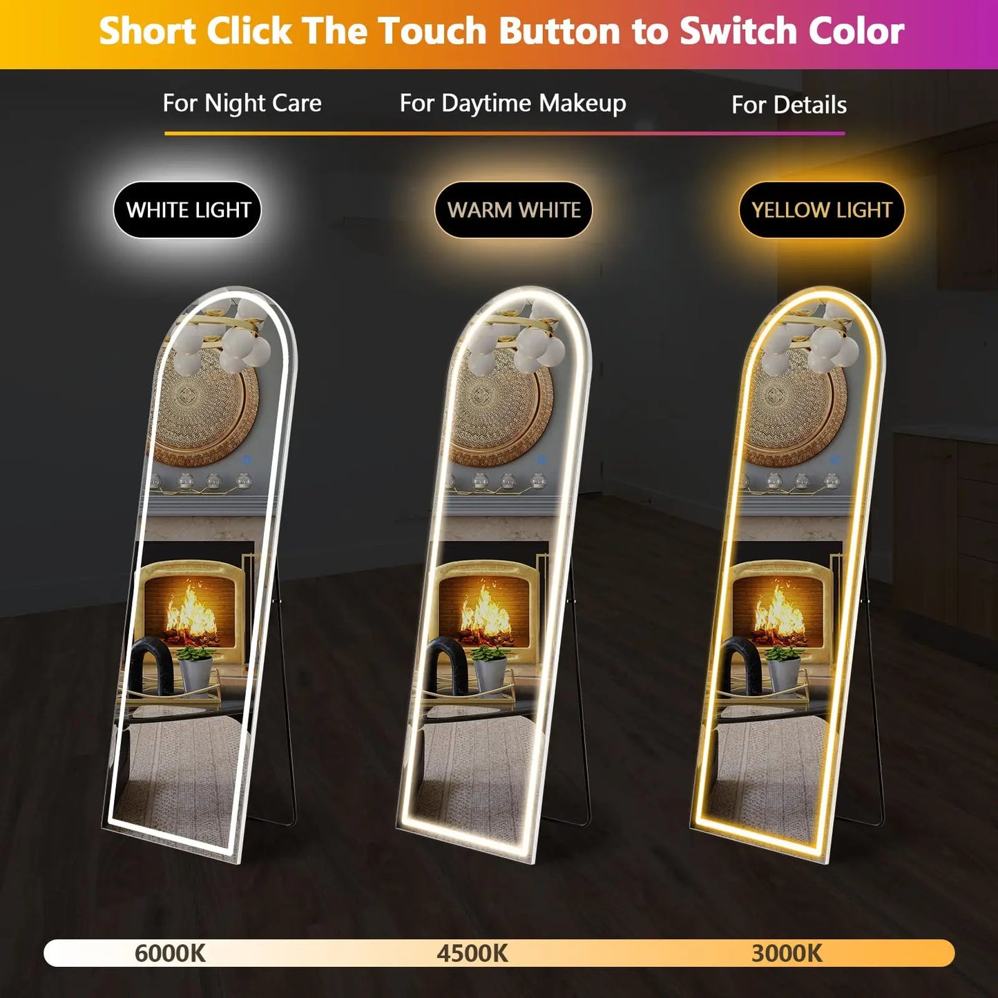 63"x20"  3 Color Led Full Length Mirror