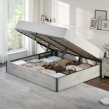 Lift Up Storage Bed, King/Queen/Full Bed Frame with Storage Underneath