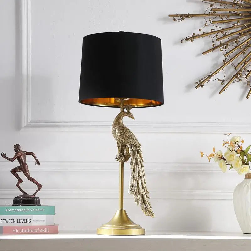 29" Modern Elegant Golden Peacock Table Lamp on Pedestal