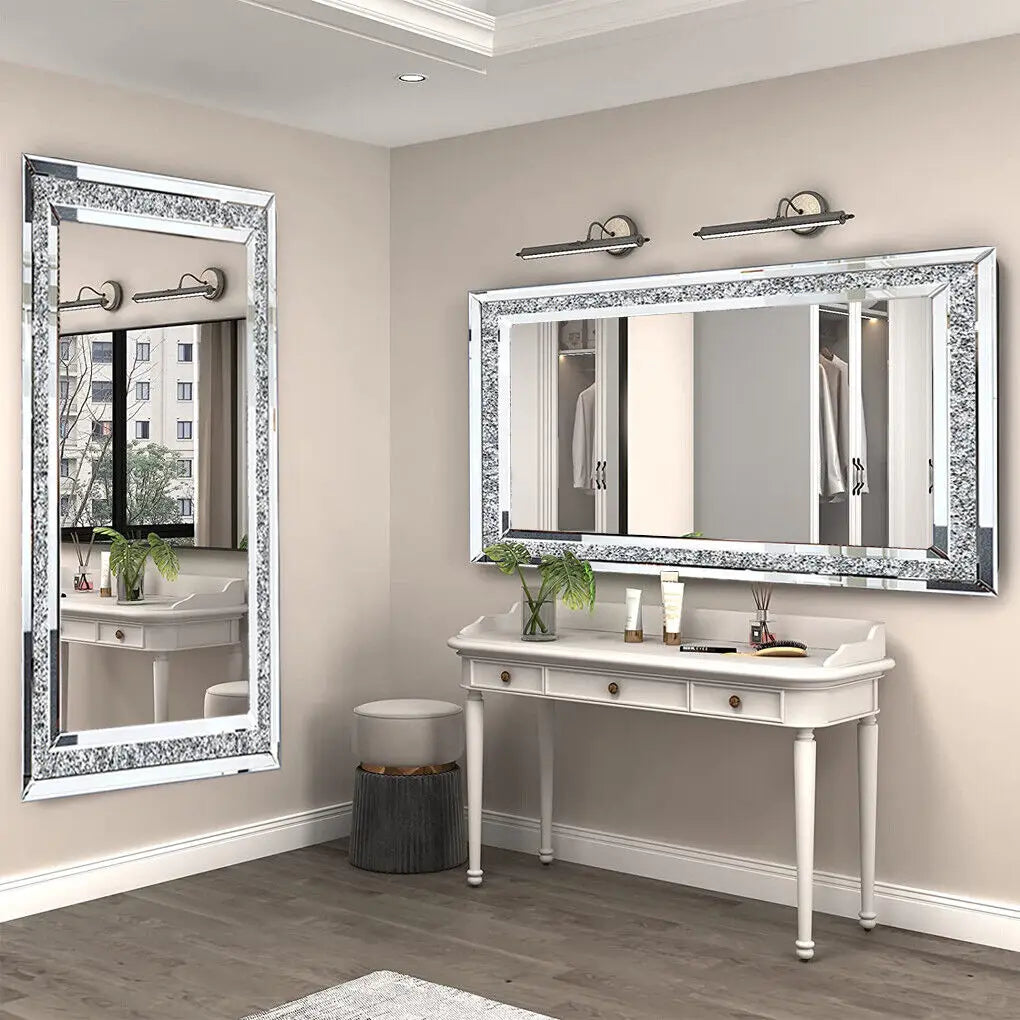 Wall-Mounted Large Rhinestone Diamond Frameless Vanity Mirror