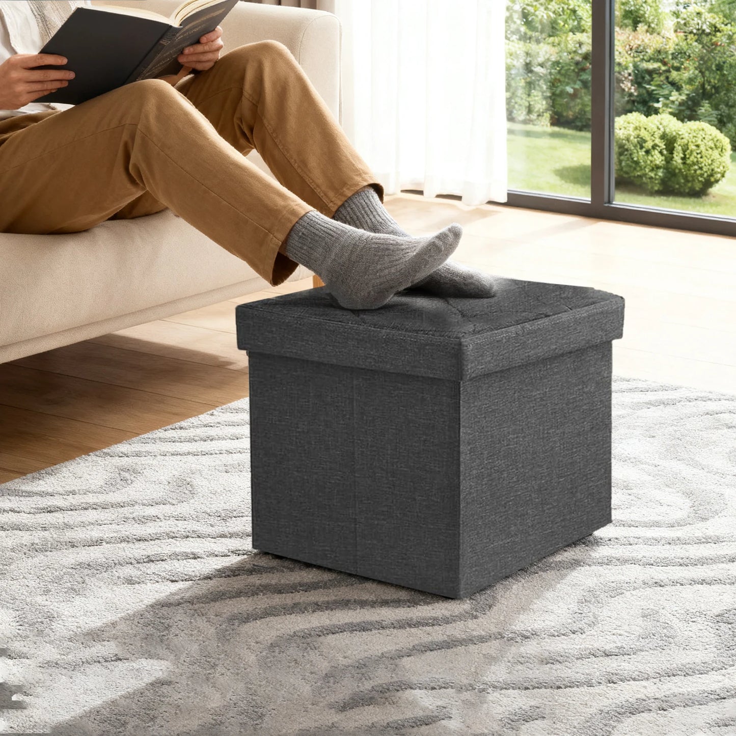 Heavy-Duty Folding Storage Ottoman Bench - Space-Saving Seat
