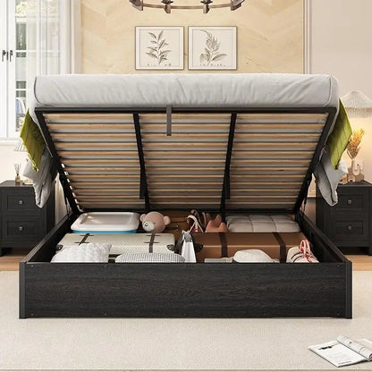 Lift Up Storage Bed, King/Queen/Full Bed Frame with Storage Underneath