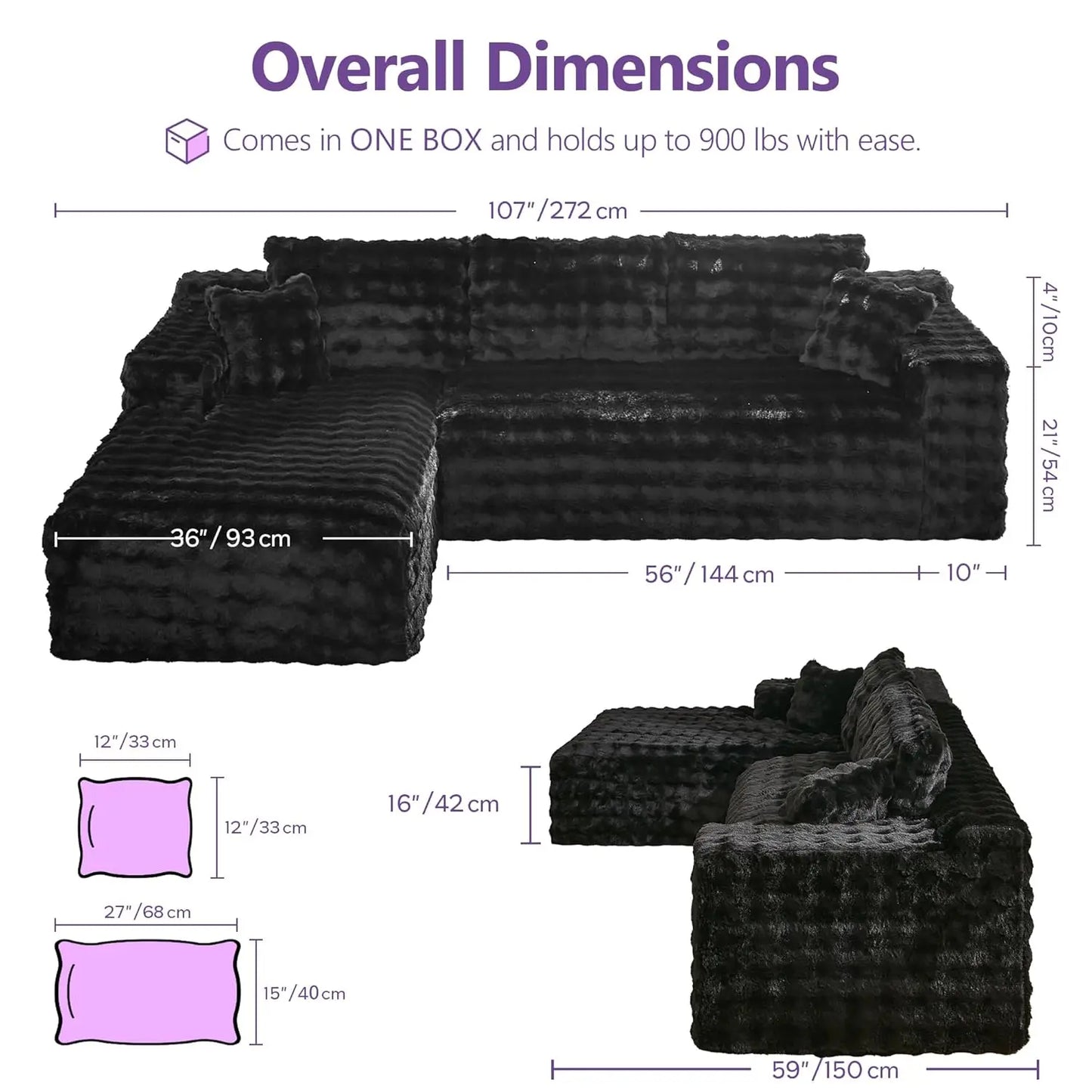 107’’ Boneless Slow-Rebound Memory Foam Couch