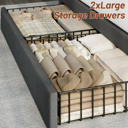 King/Queen/Full Bed Frame with 4 Storage Drawers