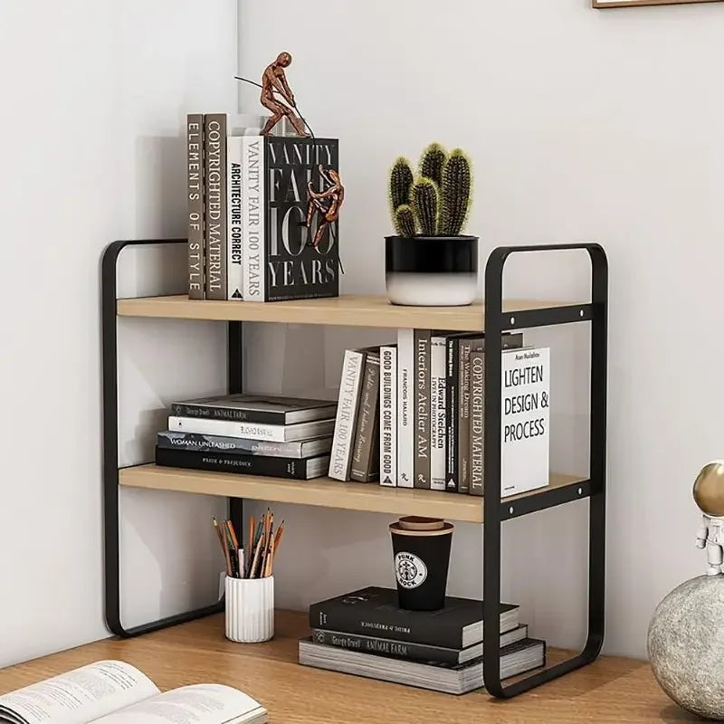 Multi-Tier Iron Shelving Unit for Office Supplies, Books, and Decor
