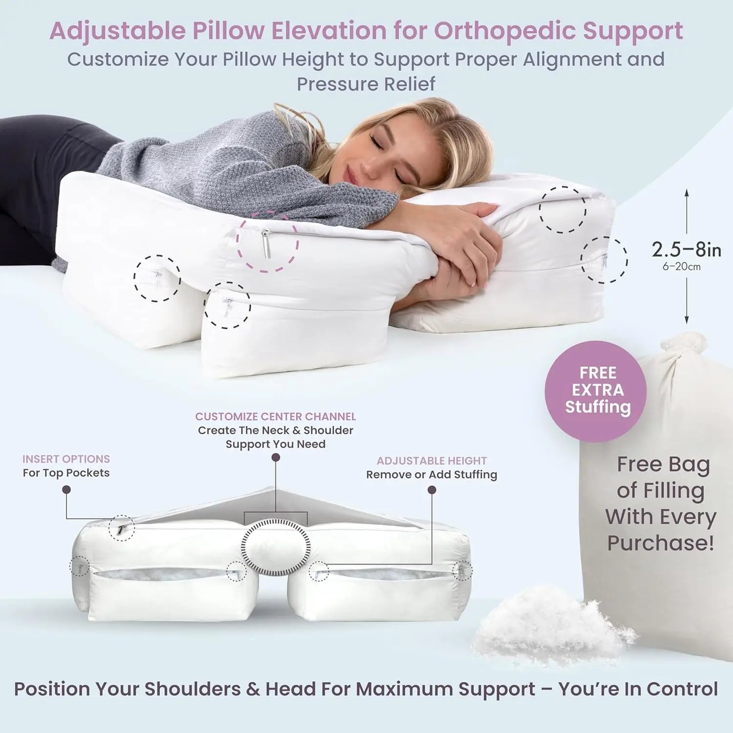 Side Sleeper Pillow with Arm Hole for Shoulder Pain Relief, Neck Support & Cooling Memory Foam