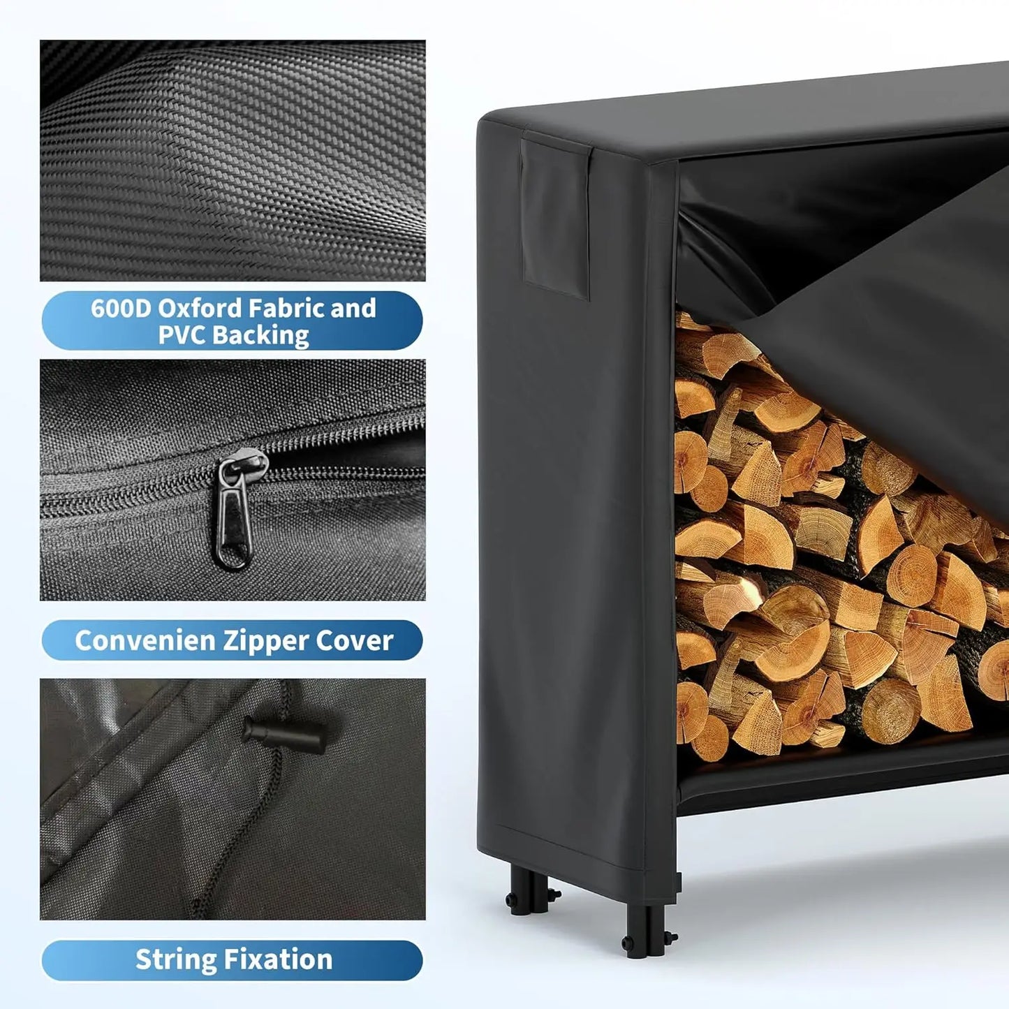 4ft Firewood Rack with Waterproof Cover, Outdoor Firewood Holder