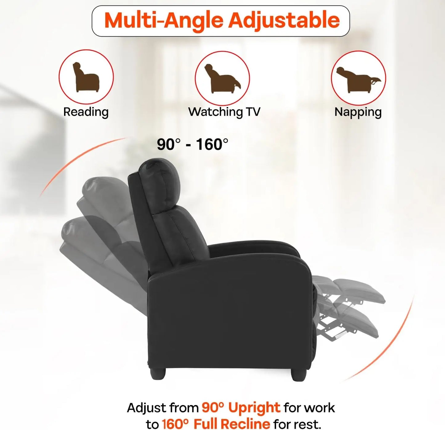 Massage Recliner Chair with Lumbar Support and Adjustable Backrest
