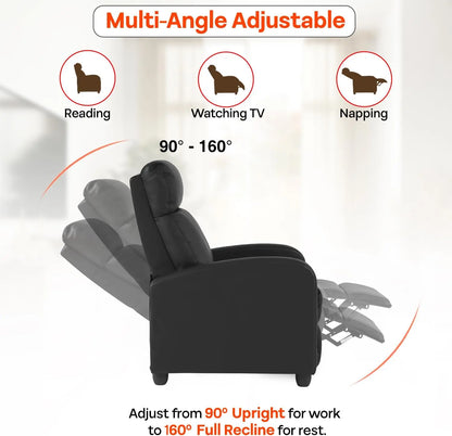 Massage Recliner Chair with Lumbar Support and Adjustable Backrest