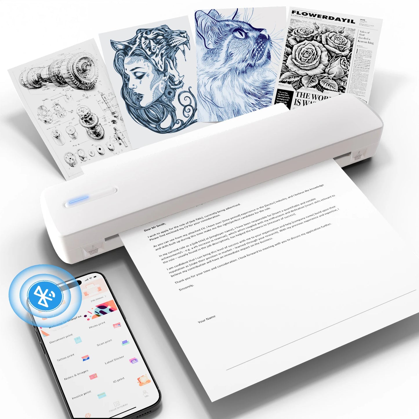 Portable Wireless Inkless Thermal Printer