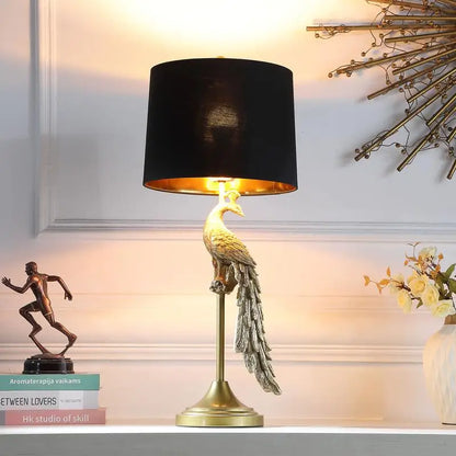 29" Modern Elegant Golden Peacock Table Lamp on Pedestal