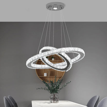 Dimmable LED Pendant Crystal Rings Chandelier