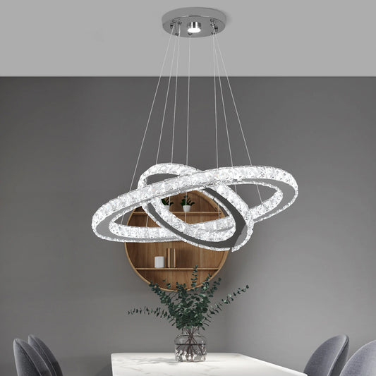 Dimmable LED Pendant Crystal Rings Chandelier