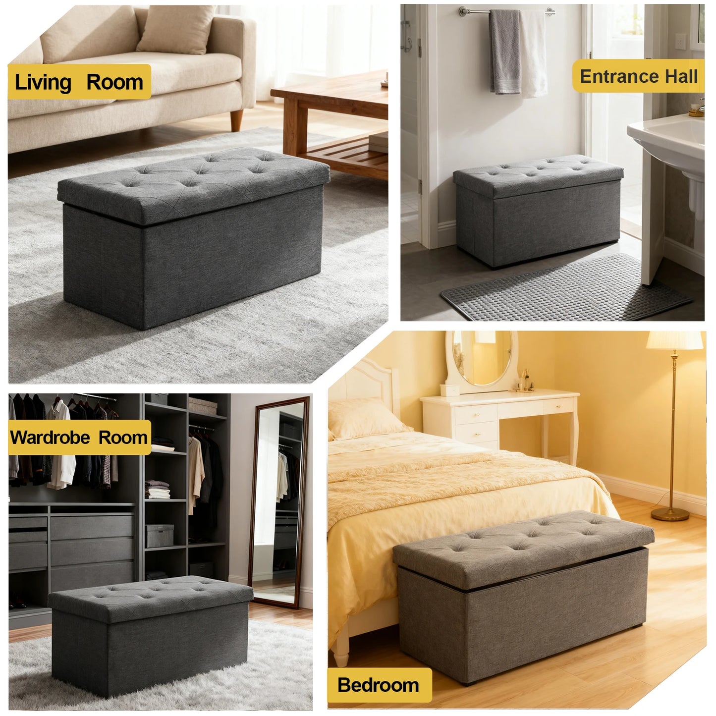 Heavy-Duty Folding Storage Ottoman Bench - Space-Saving Seat