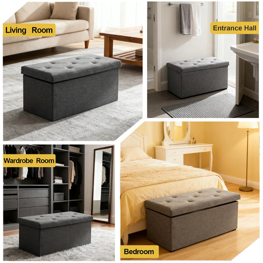 Heavy-Duty Folding Storage Ottoman Bench - Space-Saving Seat
