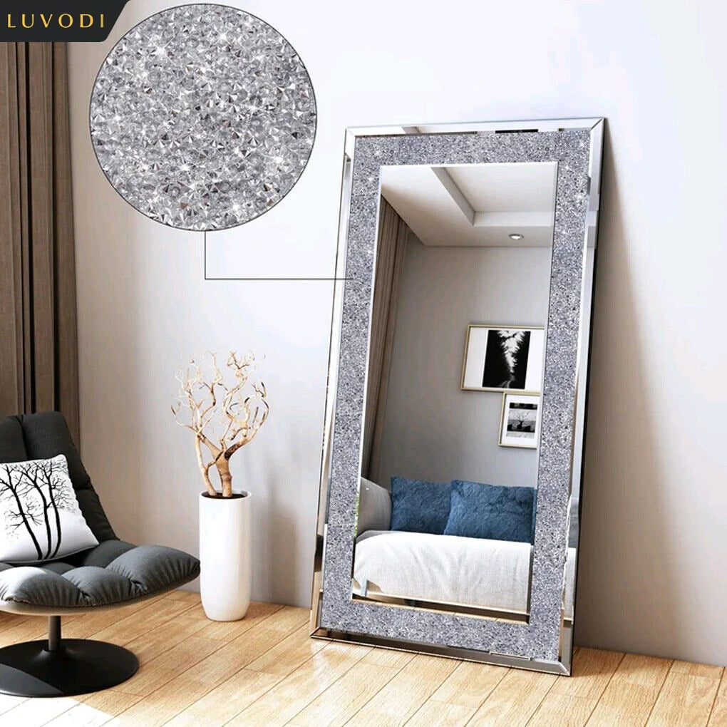 Wall-Mounted Large Rhinestone Diamond Frameless Vanity Mirror