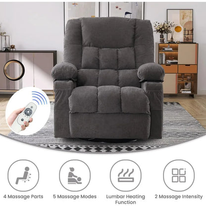 Oversized Massage Recliner Chair with Heating, USB Port & Cup Holder
