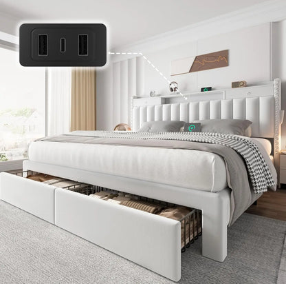 King/Queen/Full Bed Frame with 4 Storage Drawers