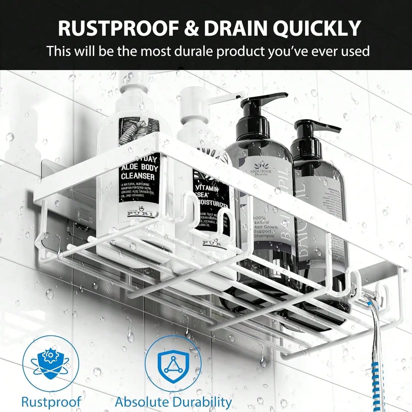 5-Pack Rustproof Stainless Steel Adhesive Shower Caddy