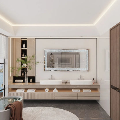 Wall-Mounted Large Rhinestone Diamond Frameless Vanity Mirror