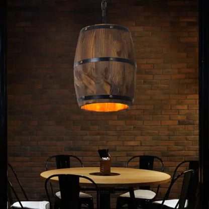 Hanging Vintage Wooden Wine Barrel Ceiling Light