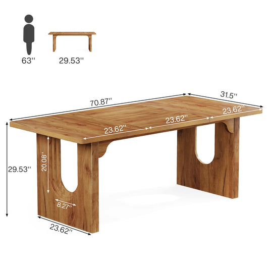 Modern 71" Dining Table for 6 to 8 People with Wood Pedestal Base