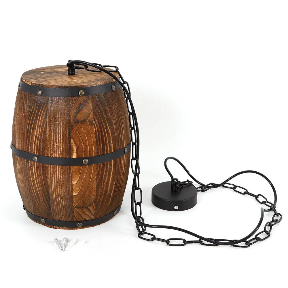 Hanging Vintage Wooden Wine Barrel Ceiling Light