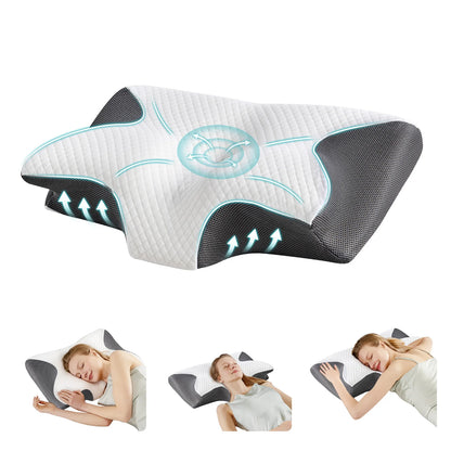 Ergonomic 23.6" x 13.8" Wide Cervical Neck Pillow Memory Foam Pillow with Cooling Pillowcase Cervical Contour Pillows