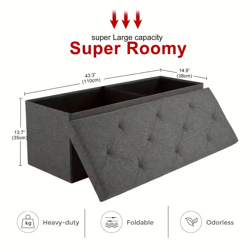 Heavy-Duty Folding Storage Ottoman Bench - Space-Saving Seat