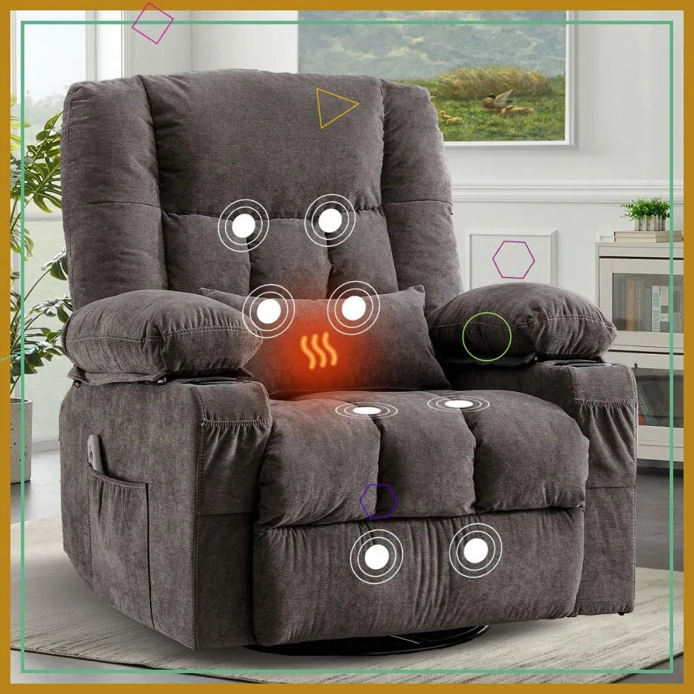 Oversized Massage Recliner Chair with Heating, USB Port & Cup Holder