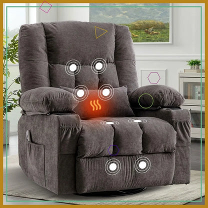 Oversized Massage Recliner Chair with Heating, USB Port & Cup Holder