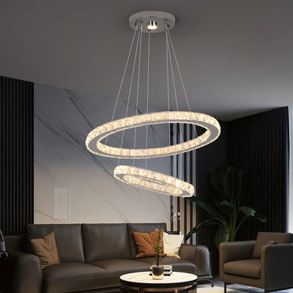 Dimmable LED Pendant Crystal Rings Chandelier