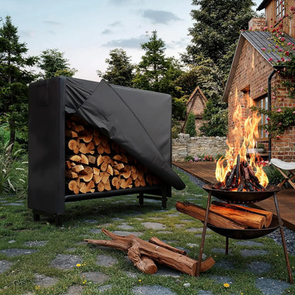 4ft Firewood Rack with Waterproof Cover, Outdoor Firewood Holder