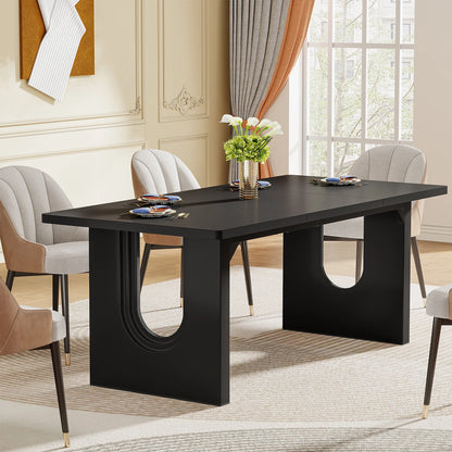 Modern 71" Dining Table for 6 to 8 People with Wood Pedestal Base