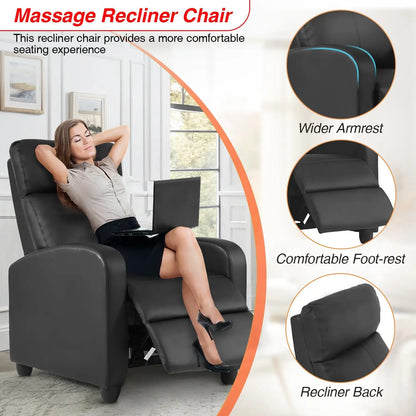 Massage Recliner Chair with Lumbar Support and Adjustable Backrest