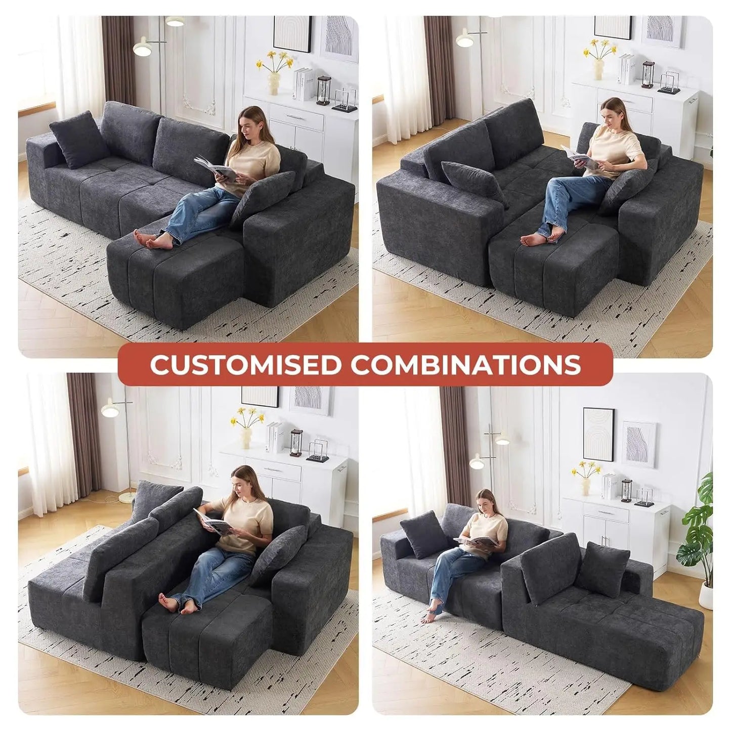 105" Chenille Boneless L-Shape Sofa with Chaise