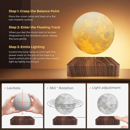Magnetic Floating Rotating Moon Lamp with Wooden Base