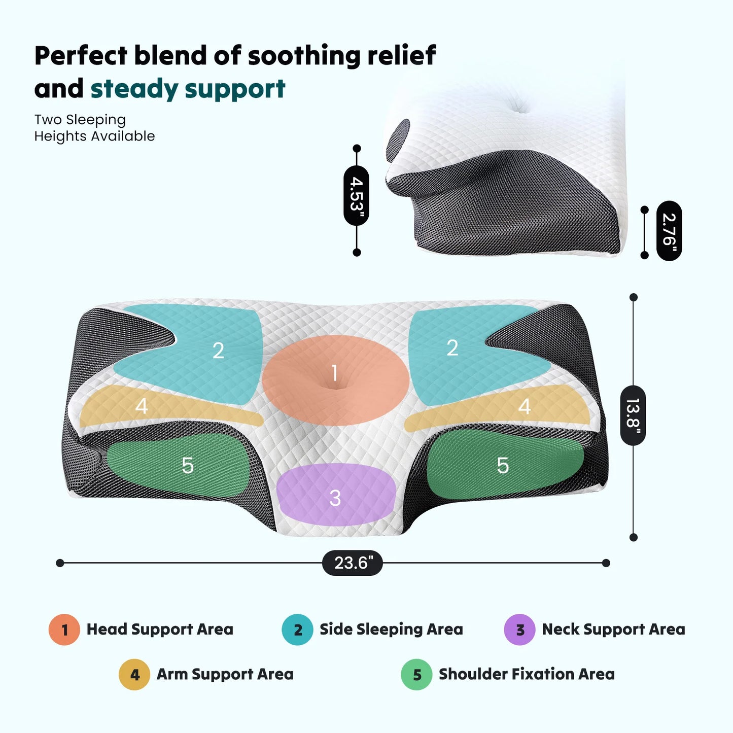 Ergonomic 23.6" x 13.8" Wide Cervical Neck Pillow Memory Foam Pillow with Cooling Pillowcase Cervical Contour Pillows