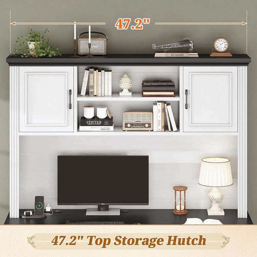 Executive Computer Desk with 3 Storage Drawers and Hutch Cabinet