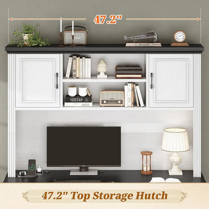Executive Computer Desk with 3 Storage Drawers and Hutch Cabinet