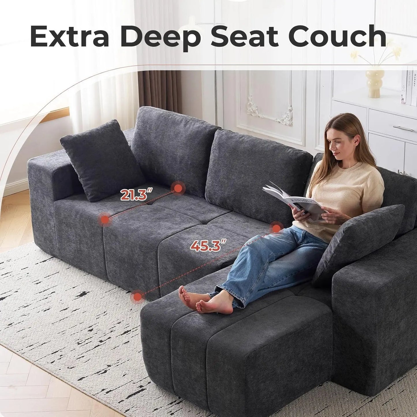 105" Chenille Boneless L-Shape Sofa with Chaise