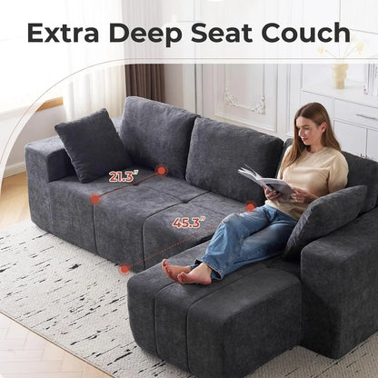 105" Chenille Boneless L-Shape Sofa with Chaise