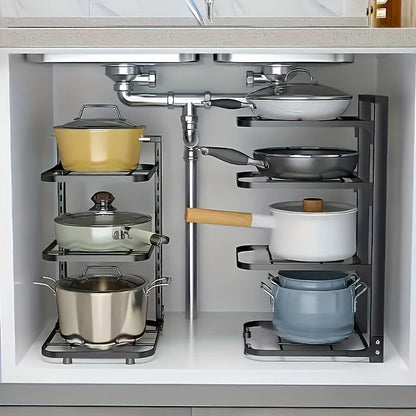 Adjustable Multi-Layer Pot and Pan Rack Organizer