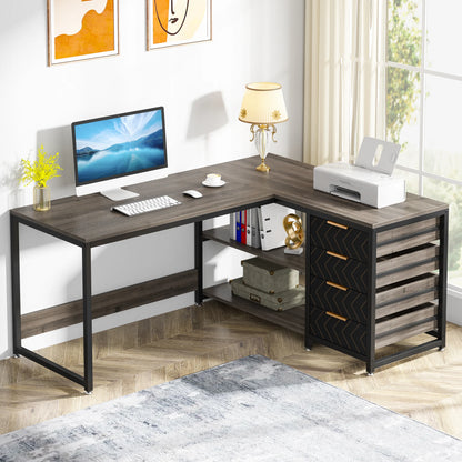 L-Shaped Computer Desk with Storage Drawer and Shelves