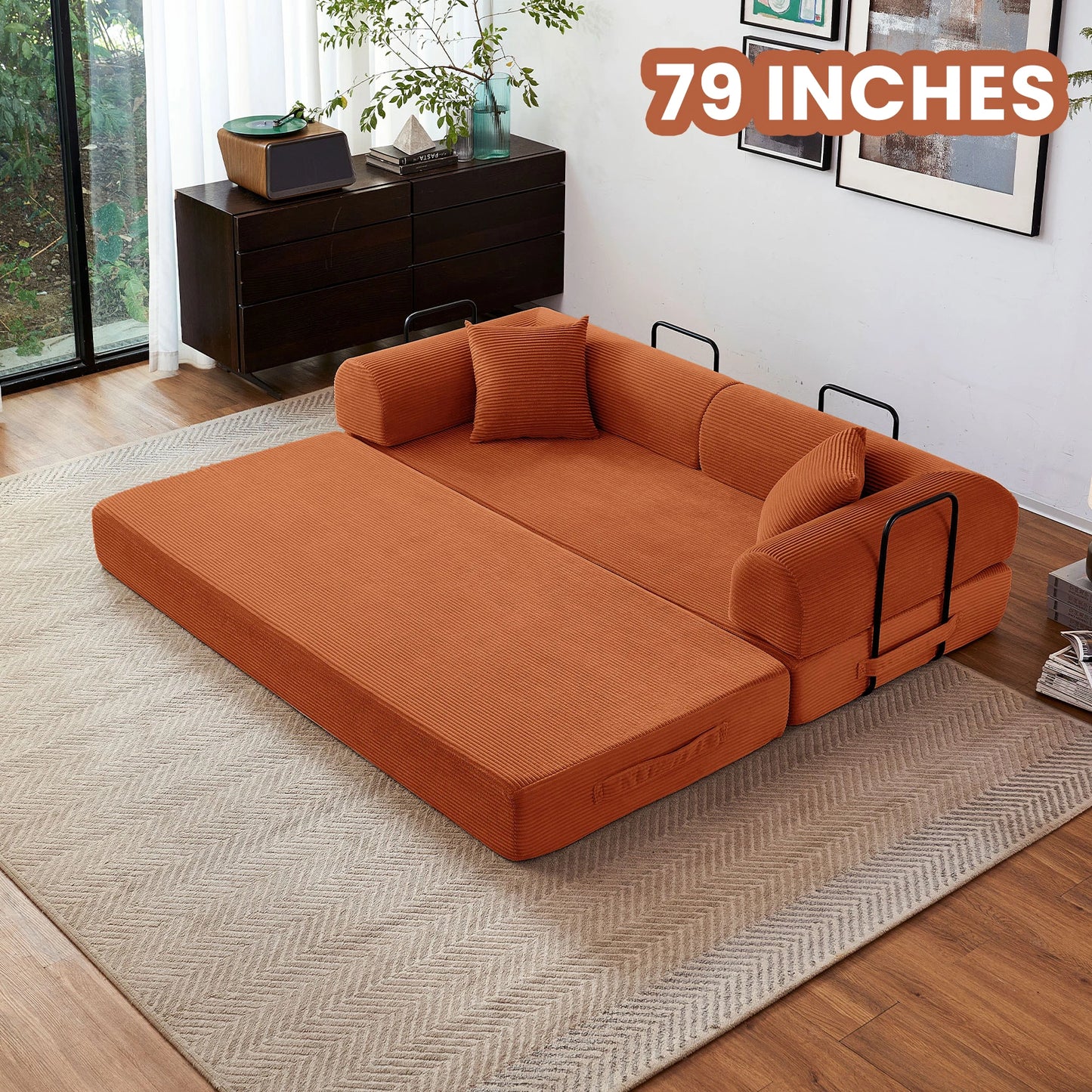 79'' Boneless Couch Foldable Convertible Futon Sleeper Sofa