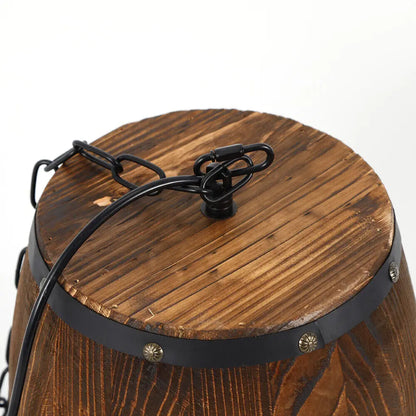 Hanging Vintage Wooden Wine Barrel Ceiling Light