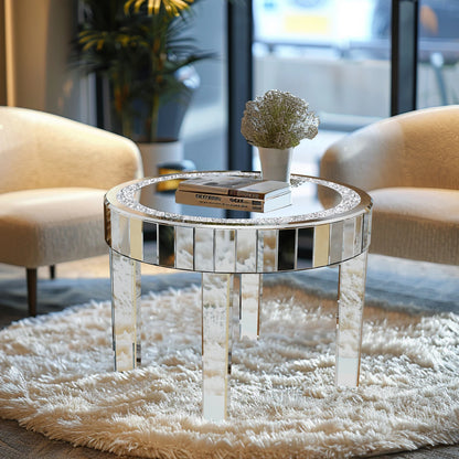 24" Crushed Crystal Round Mirrored Coffee/Accent Table