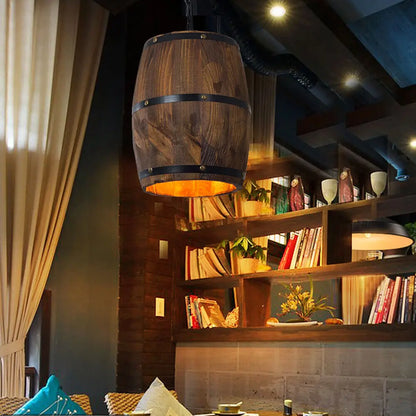 Hanging Vintage Wooden Wine Barrel Ceiling Light
