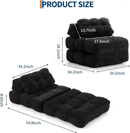 3-in-1 34" Folding Sofa Bed with Pillow Boneless Mattress with Back Support Comfy Portable Convertible Sleeper Chair Floor Sofa